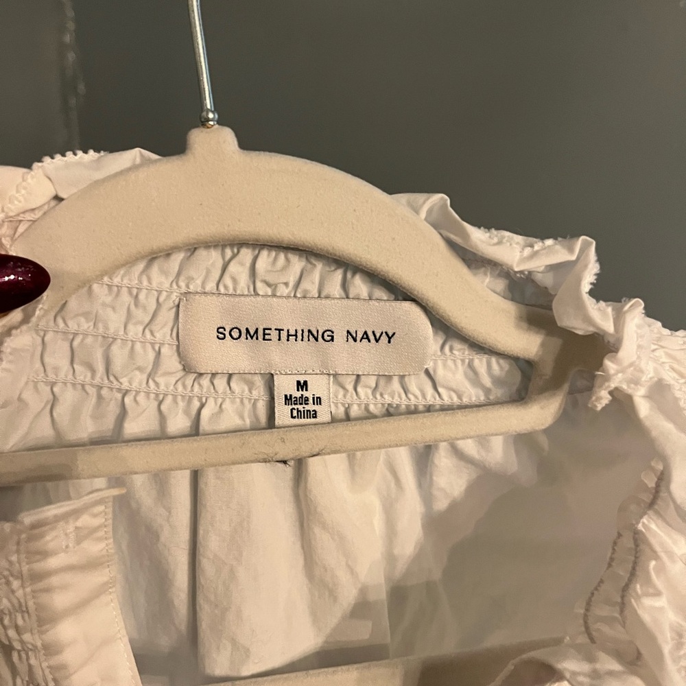 Something Navy White Ruffled Button Down Shirt - image 2
